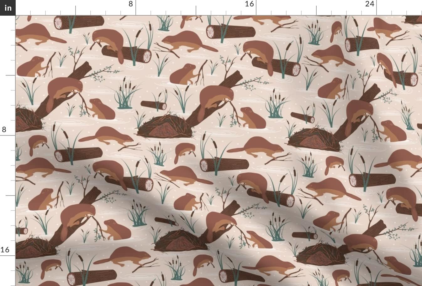 Spoonflower Fabric - Animal Family Canada Team Wetland Lodge Beavers Beige Printed on Upholstery Velvet Fabric Fat Quarter - Upholstery Home Decor Bottomweight Apparel