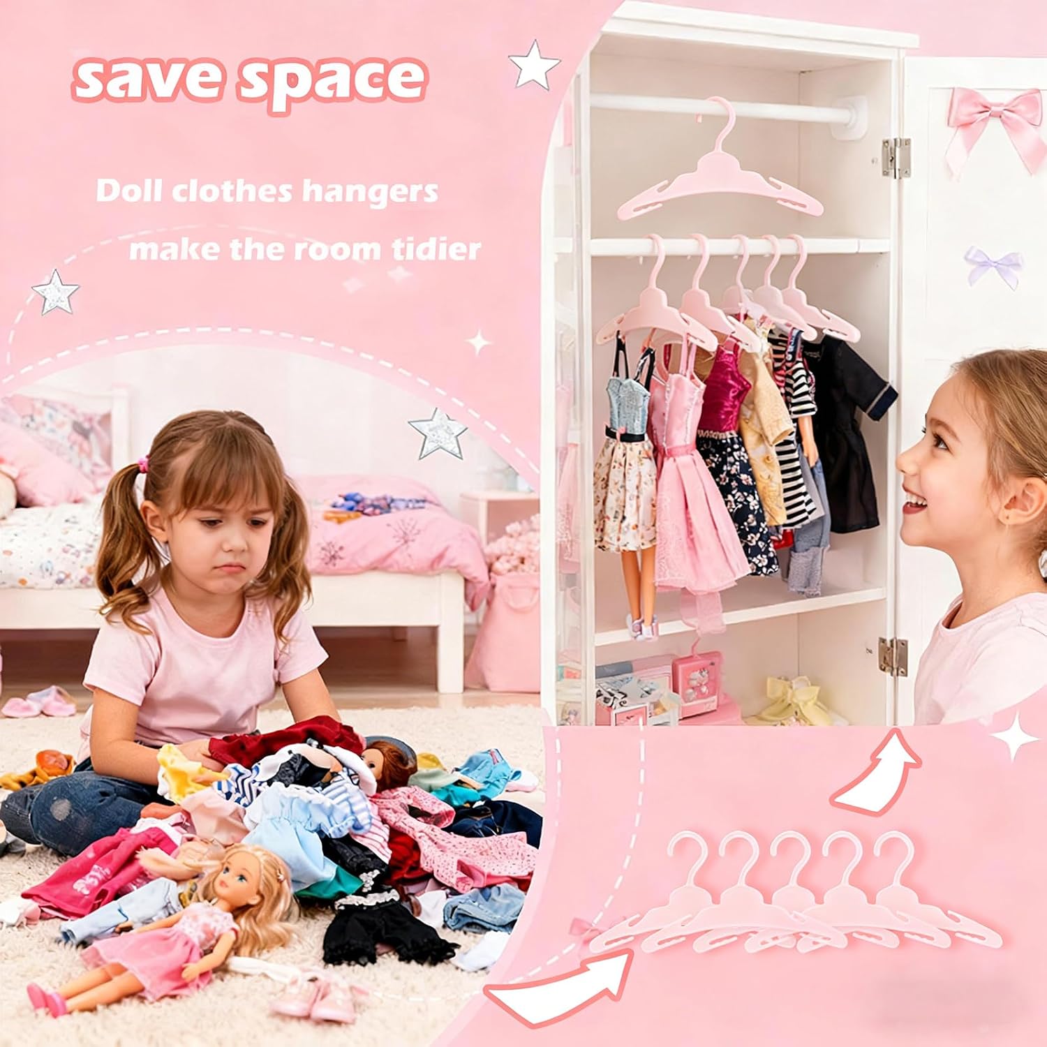 24 Pcs Doll Clothes Hangers for 18-Inch Dolls - Non-Slip, Space-Saving Wardrobe Accessories for Doll Gowns & Outfits (Pink&Rose red) image 4