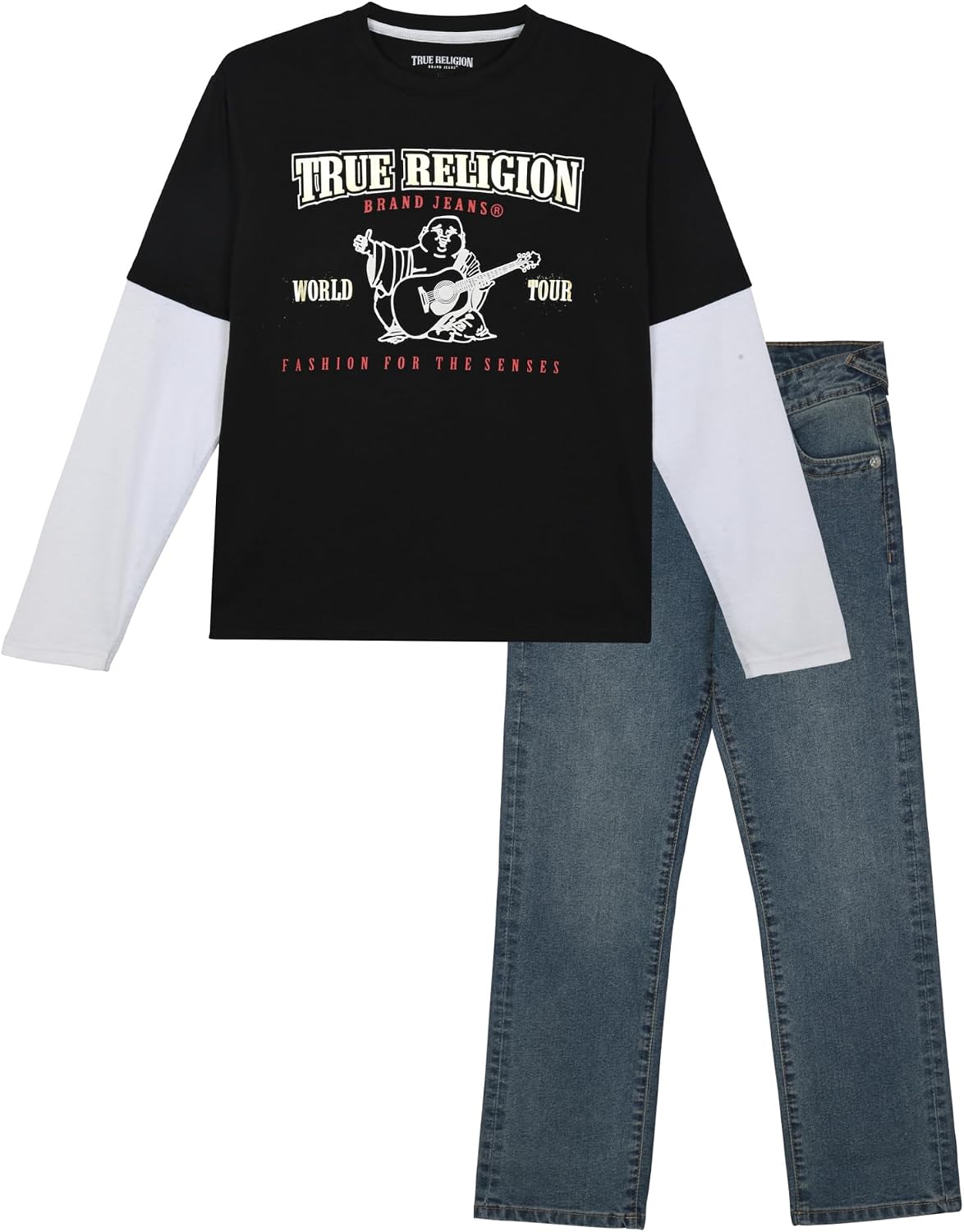 True Religion Boys Denim Set 2 Piece Boys Jeans and Long Sleeve Tee Shirt Set