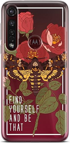 Miniatura 4 de Mertak Funda de teléfono compatible con Motorola Edge + Moto G9 G8 Plus G7 Play Power Z4 Deaths Head Moth Silicona Diseño Ligero Rosa Floral Slim