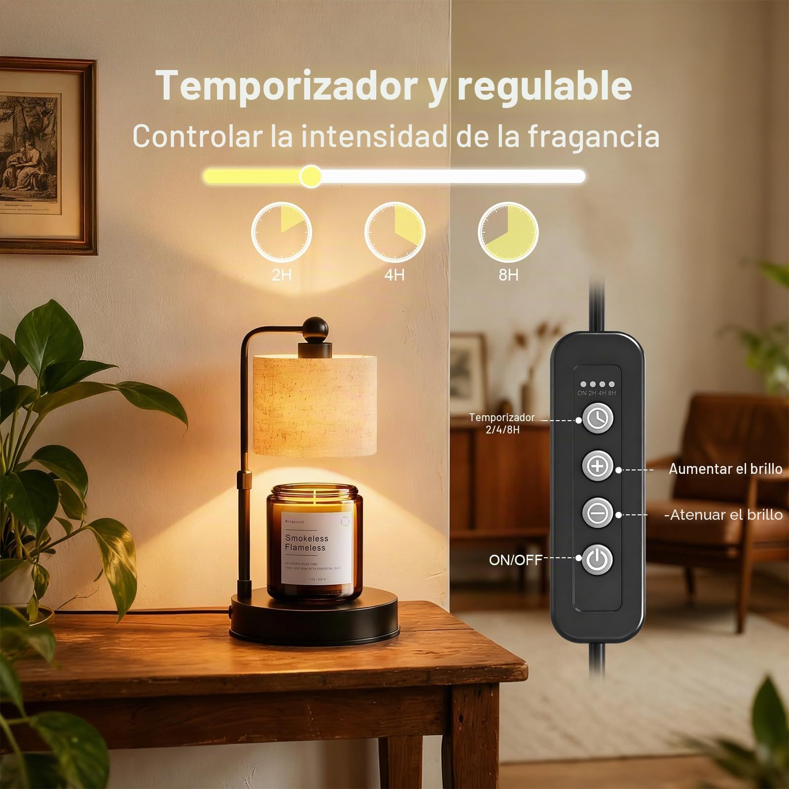 Lámpara calentadora de velas con temporizador, calentador de cera regulable para velas, calentador eléctrico de altura ajustable con 2 bombillas, regalos de cumpleaños para mujeres, idea de regalo