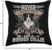 Vista 4 de Border Collie Dog Gift Tee Never Underestimate an Old Man with Border Collie - Almohada para perro, 18 x 18 pulgadas, multicolor