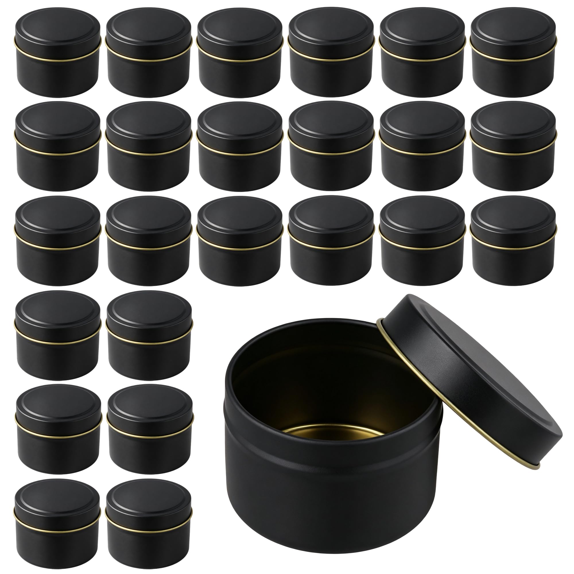 Boîtes à bougies rondes en métal noir 120 ml avec couvercle | Lot de 30