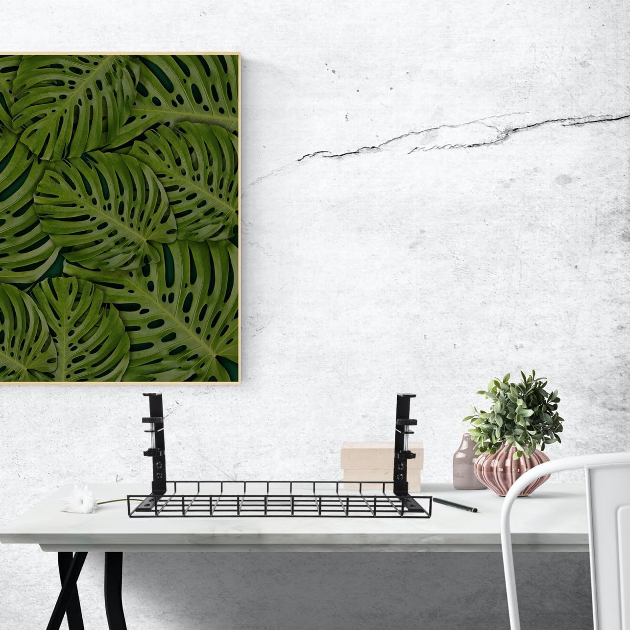 FUOYLOO Desk Cable Management Rack No-Drill Cable Organizer Tray Black 500mm Large Capacity Cord Storage Holder for Office Home