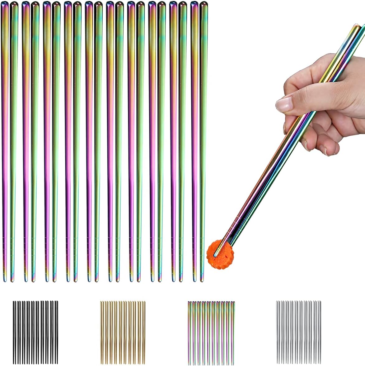 10 Pairs Reble Chopstis, Titanium Rainbow Plating Stainl Steel