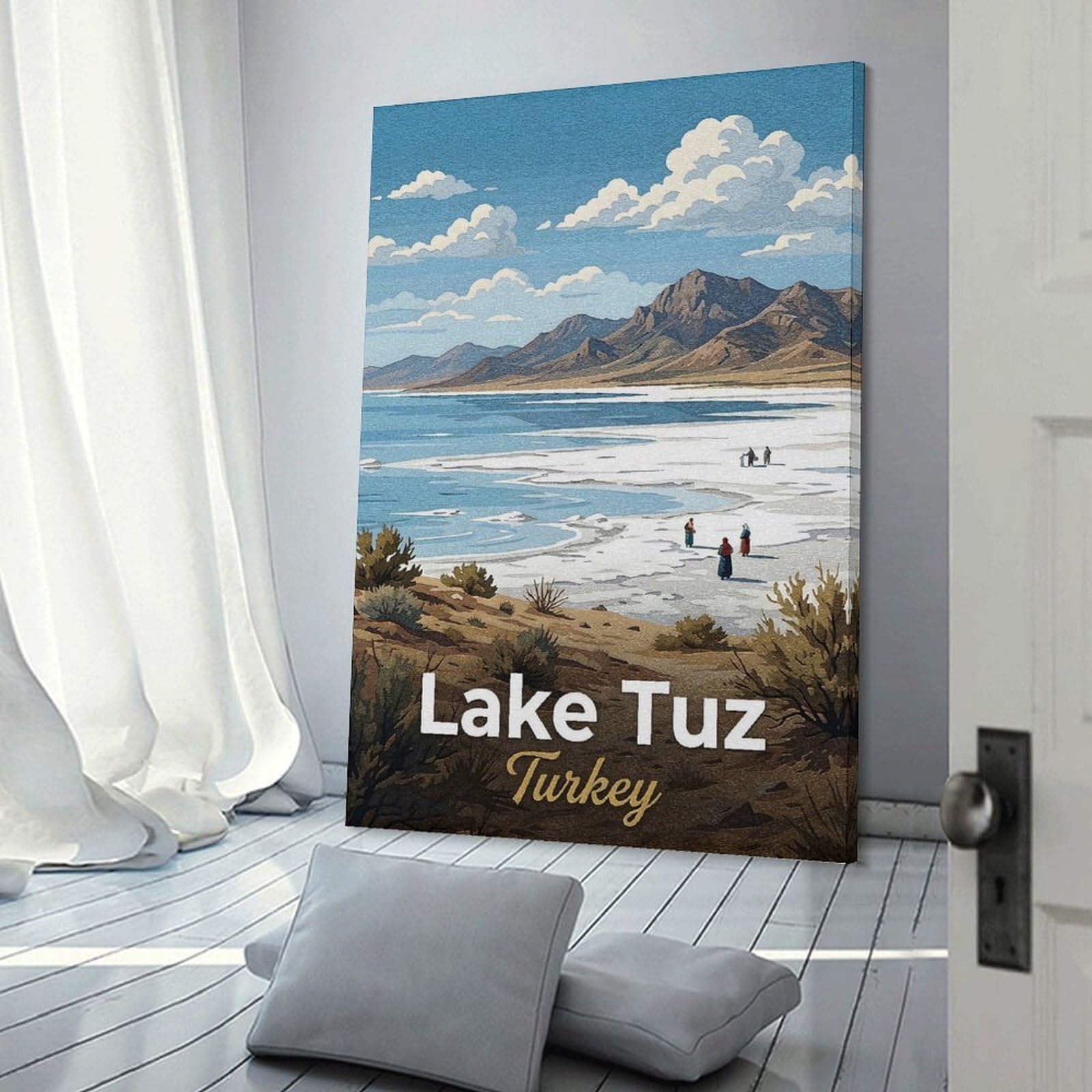 Junmoney Lake Tuz, Turkey Travel Wall Art Print, 20x30inch(50x75cm), for Front Hall, Corridor Or Welcome Spaces, Wall Decor to Refresh Empty Corners