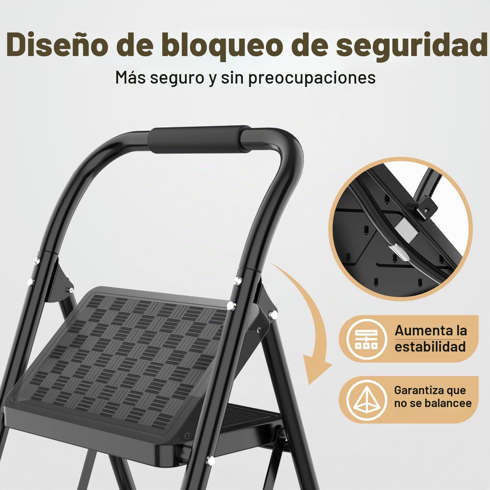 HBTower Escalera 2 Peldaños Plegable, Peldaños Antideslizantes con Diseño de Mosaico, Escalera con Asa Acolchada, Ligera y Compacta, Capacidad 150KG