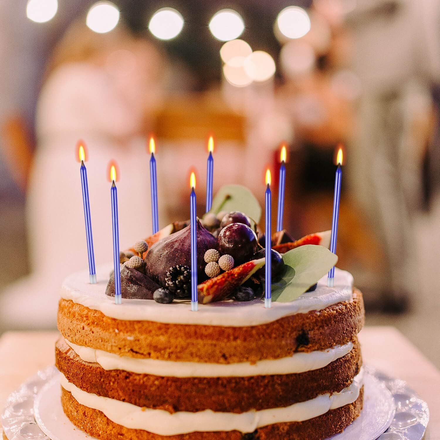 BEAN LIEVE Blue Birthday Candles - 24-Count Long Thin Cake Candles, Cake Candles, Party Candles for Birthday, Wedding, Lucky Party Decoration