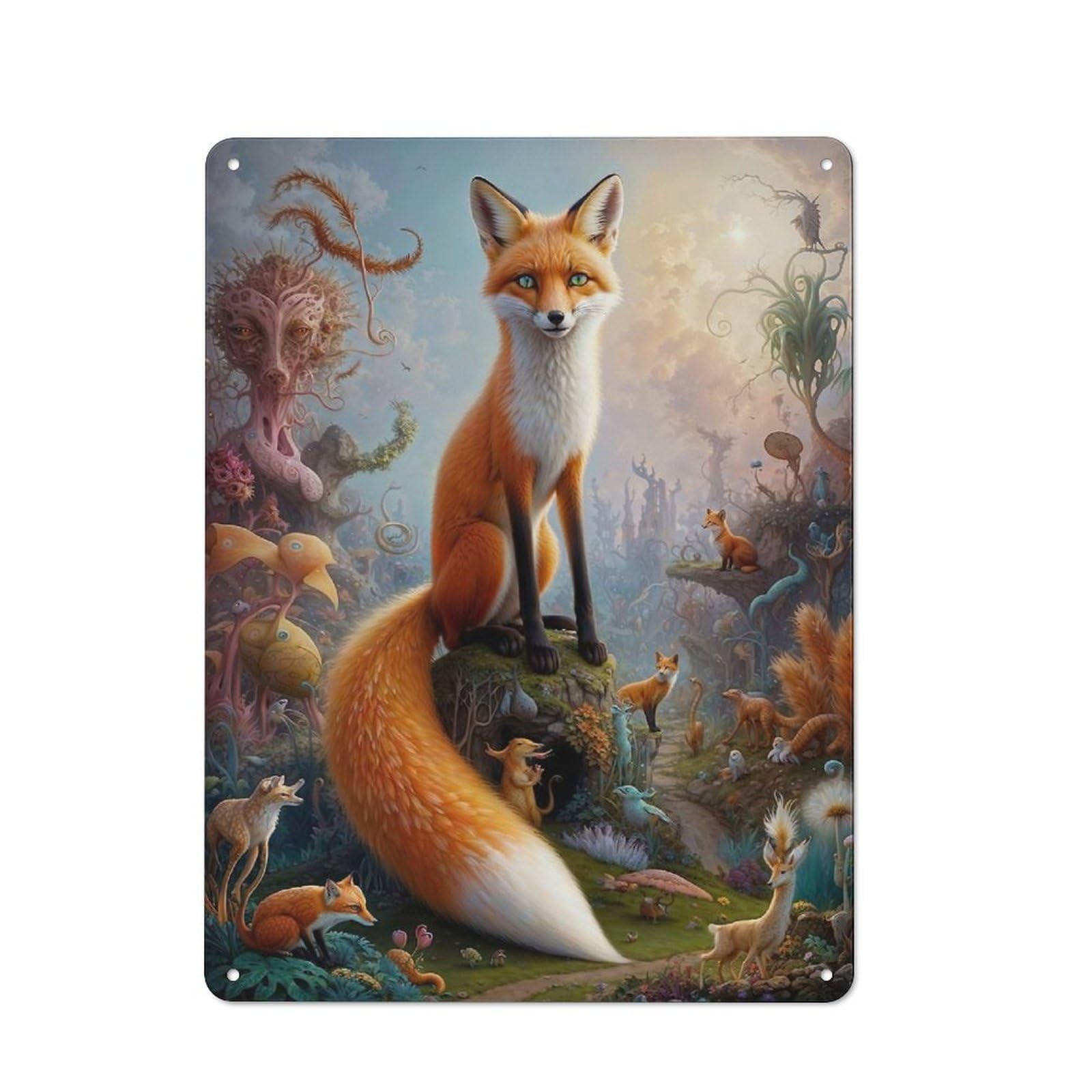 Junmoney Tale Of A Fantastical Fox Tin Wall Plaque 40X30cm With For Dining Room Or Kitchen, Tin Sign Wall Decor For Kitchens And Dining Spaces
