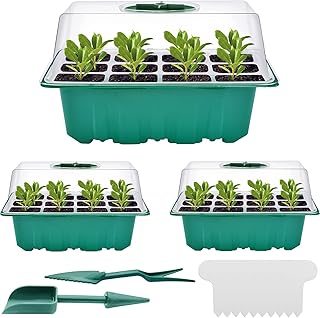 Mini Gewächshaus Anzucht, 3 Stück Zimmergewächshaus Anzuchtkasten, Setzling Starter Tabletts, Treibhaus Anzuchtschalen mit Deckel Belüftung