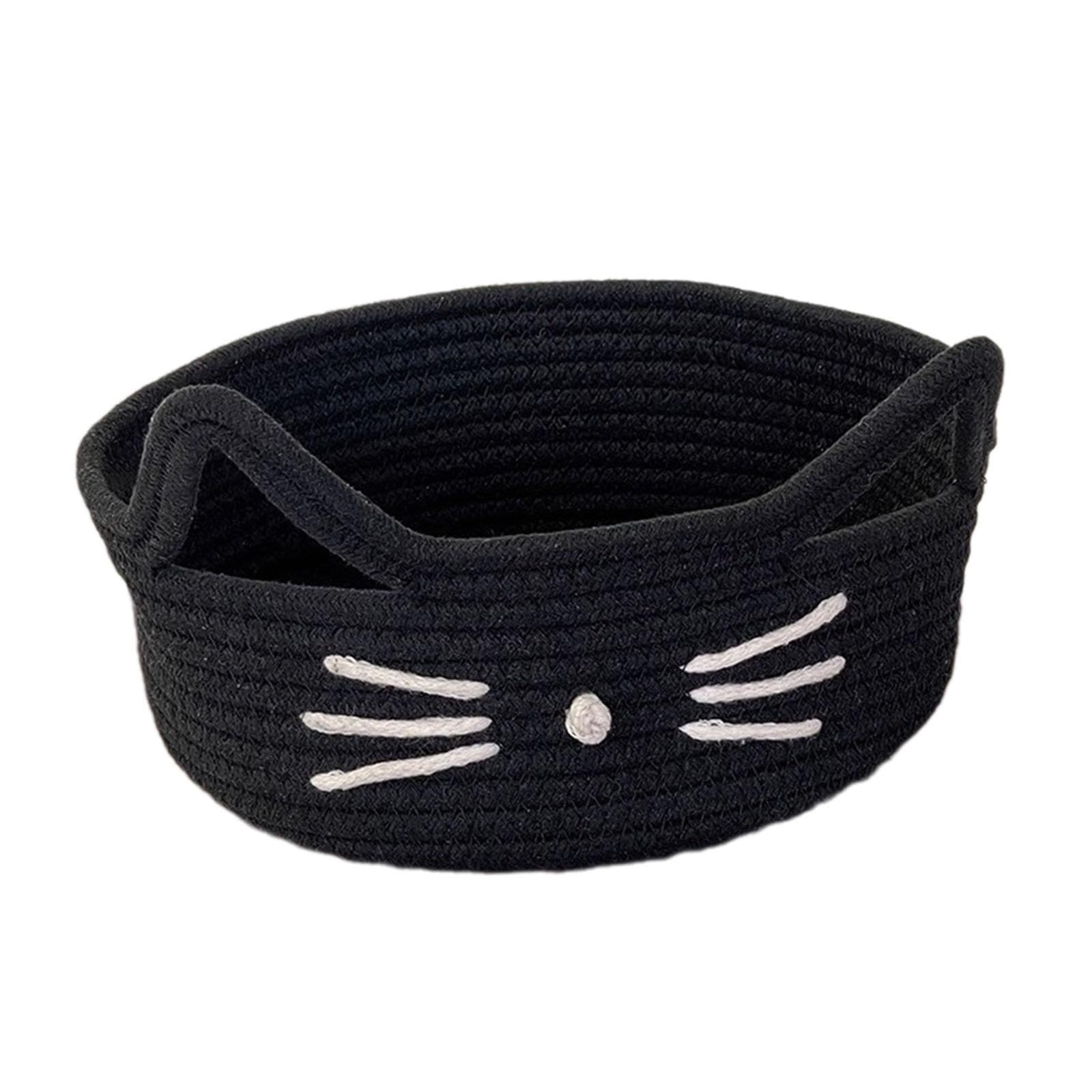 Folpus Cartoon Cat Cotton Rope Basket Toys Organizer Modern Multifunctional Portable Kitten Shape Storage Basket for Dressing Room, Black — image 1