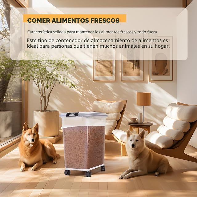 Foto 5 de 6 de Nobleza - Contenedor de Comida para Mascotas 30+40L, Mascotas Caja de Alimentos con Ruedas, Tapa abatible…