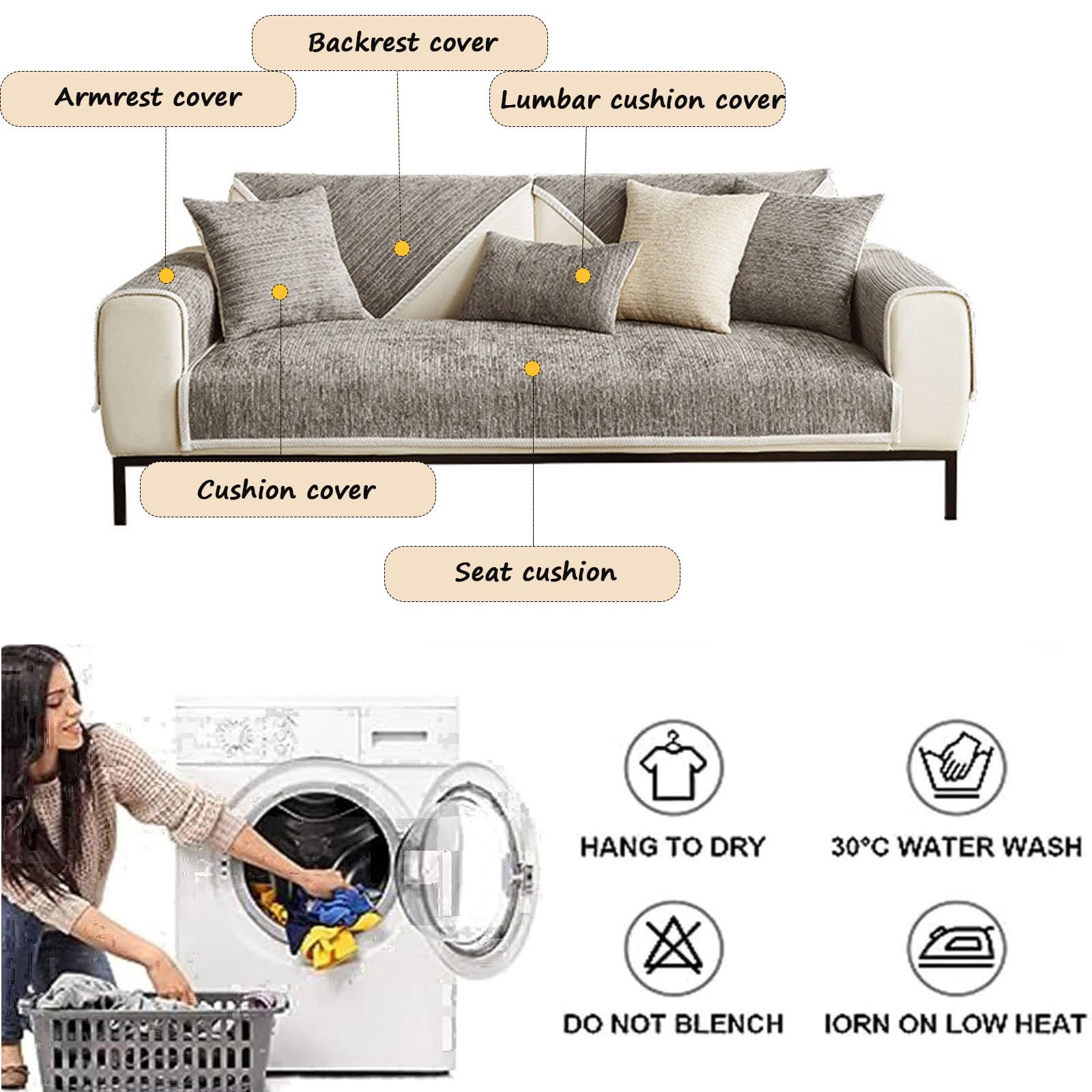 Générique Housse de Canapé Matelassé,Couverture de Canapé Protection Contre Les Chiens et Chats Housses de Coussin de Canape pour Salon Canapés Sectionnel,Light Grey,80x210cm