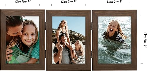 Miniatura 2 de Americanflat Marco de fotos con 3 bisagras en madera de fibropanel de densidad media de nogal  Marco de fotos de escritorio para fotos de 5 x 7
