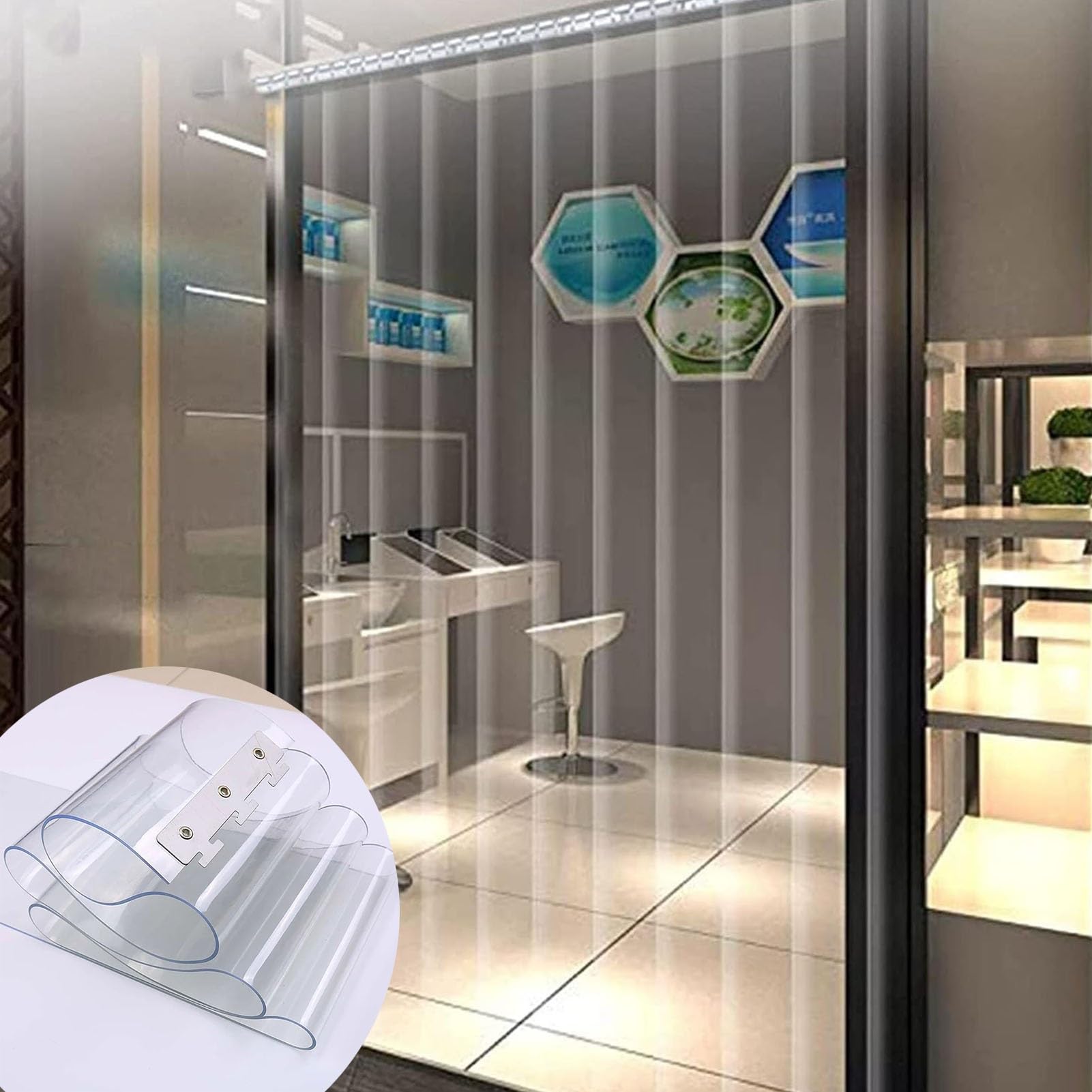 Rideau à lanières, Rideau de Porte à lanières, Rideau en PVC Transparent, Bandes de Porte en Plastique pour Garage, entrepôt, Grange, Maison pour Animaux de Compagnie (Couleur : Transparent,