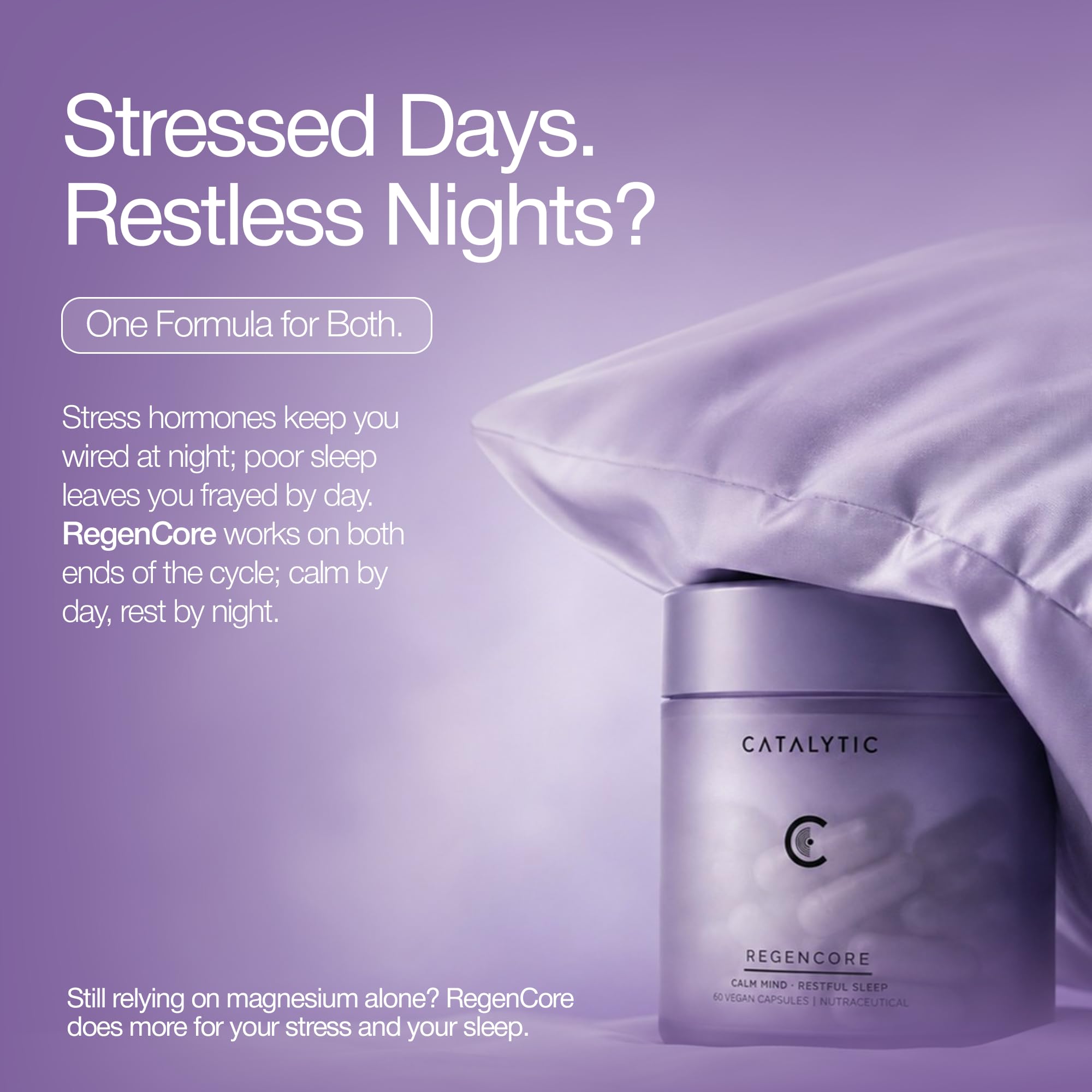 Catalytic RegenCore | Stress, Mood & Sleep Support Capsules with Affron® Saffron, KSM-66® Ashwagandha & Magnesium Bisglycinate | Non-Habit Forming & Melatonin-Free | 60 Veg Caps — Amazon image 2