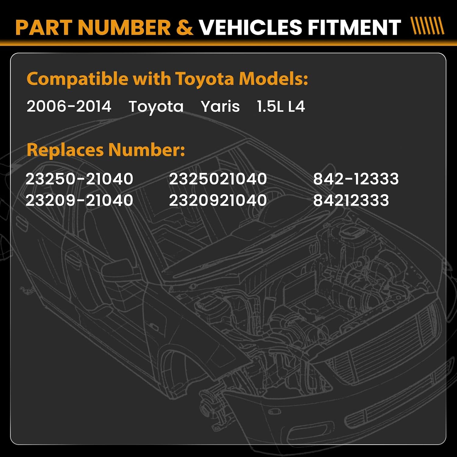 12 Holes Fuel Injectors 23250-21040 Compatible with Toyota Yaris 1.5L L4 2006-2014, Replaces 23209-21040 842-12333 2325021040 2320921040 84212333