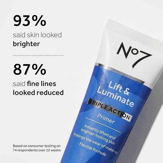 No7 Lift & Luminate Primer - Hydrating Primer with Niacimamide - Creates Smooth Base for Makeup Application & Illuminates Skin Glow (30ml)