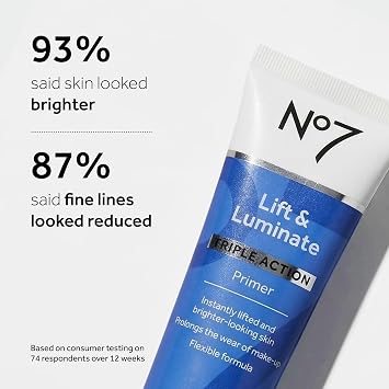No7 Lift & Luminate Primer - Hydrating Primer with Niacimamide - Creates Smooth Base for Makeup Application & Illuminates Skin Glow (30ml)