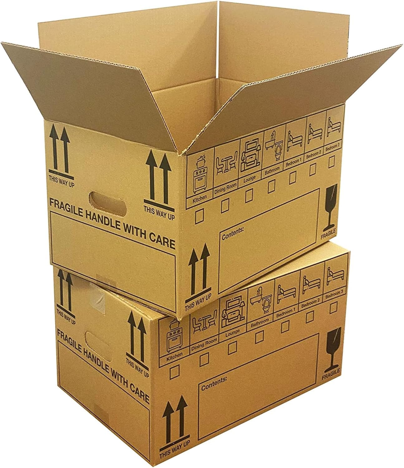 Storm Trading Group Brown Stormpackaging 20 Large Strong Cardboard Packing Moving House Boxes 18X12x10 Inch With Carry Handles And Room List