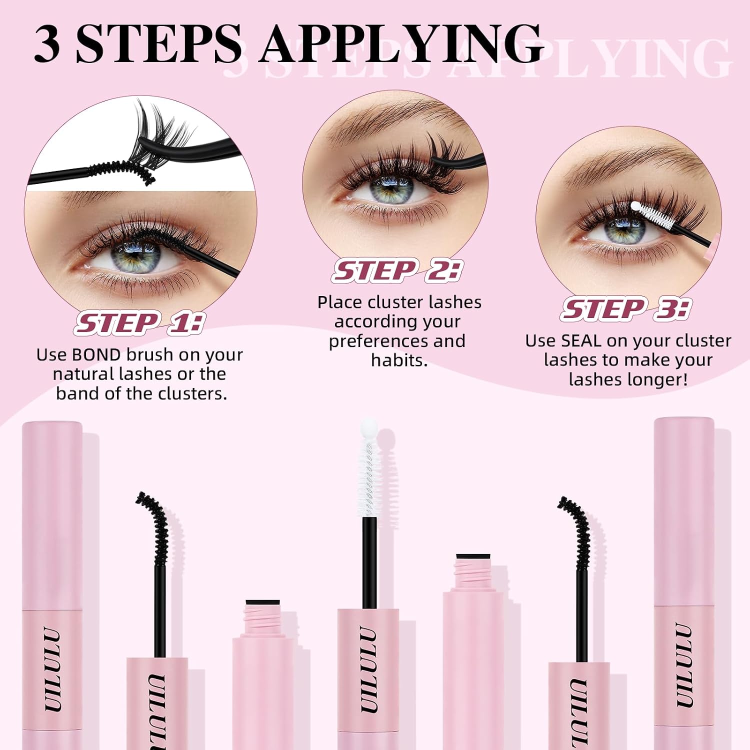 Uilulu Lash Bond and Seal - 2-in-1 Lash Glue (5ml) & Sealer (5ml) for DlY Lash Extensions at Home, Waterproof Eyelash Adhesive for Cluster& Individual Lashes, Black Bond Eyelash Glue with Strong Hold