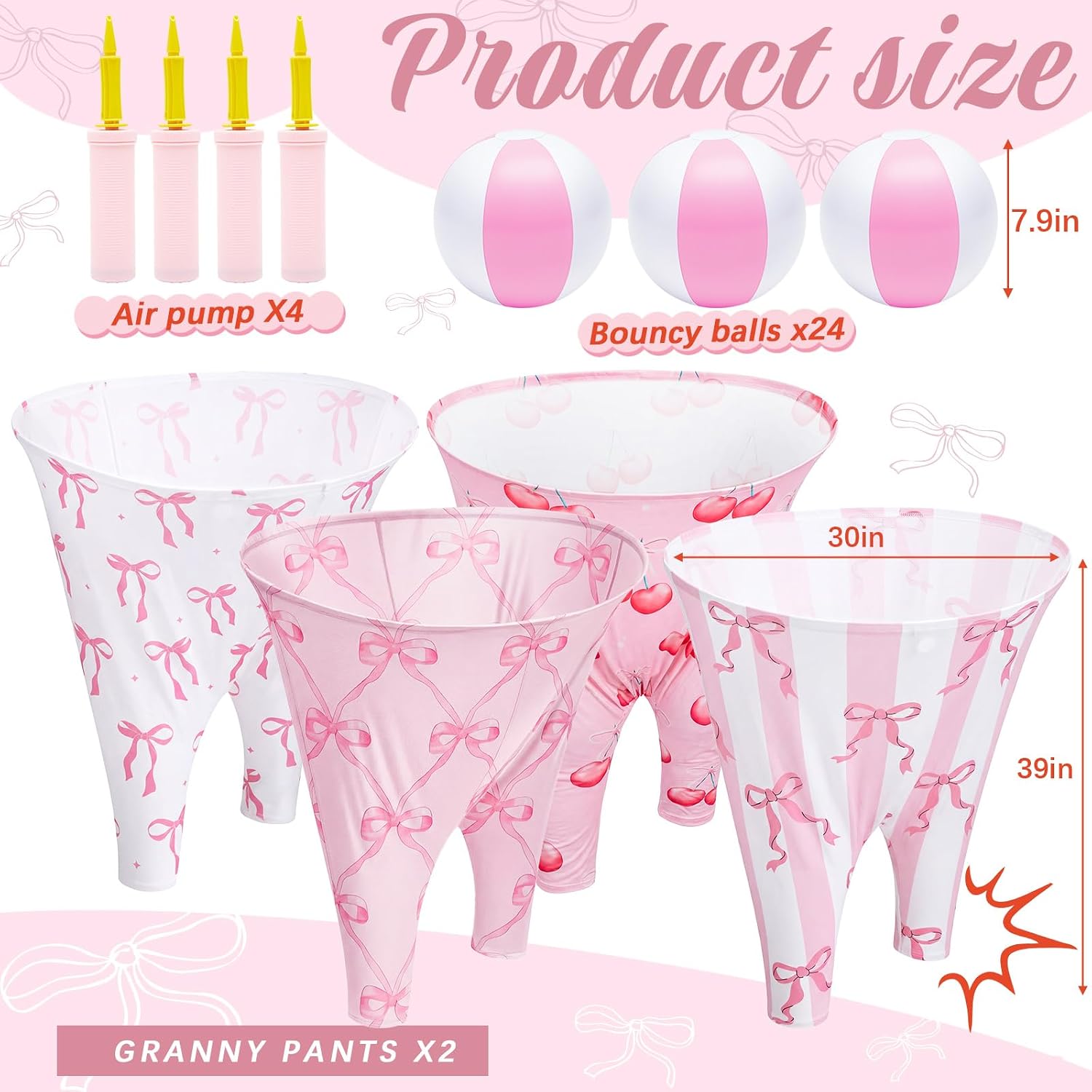 32 Pcs Granny Pants Yard Game, Summer Beach Game with 4 Oversized Pants & 24 Balls & 4 Pumps, Giant Outdoor Tossing for Family Reunion Backyard Carnival Party Gathering