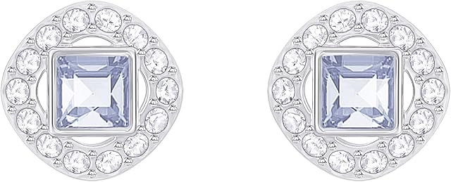 Swarovski Angelic stud earrings, Square cut, Blue, Rhodium plated