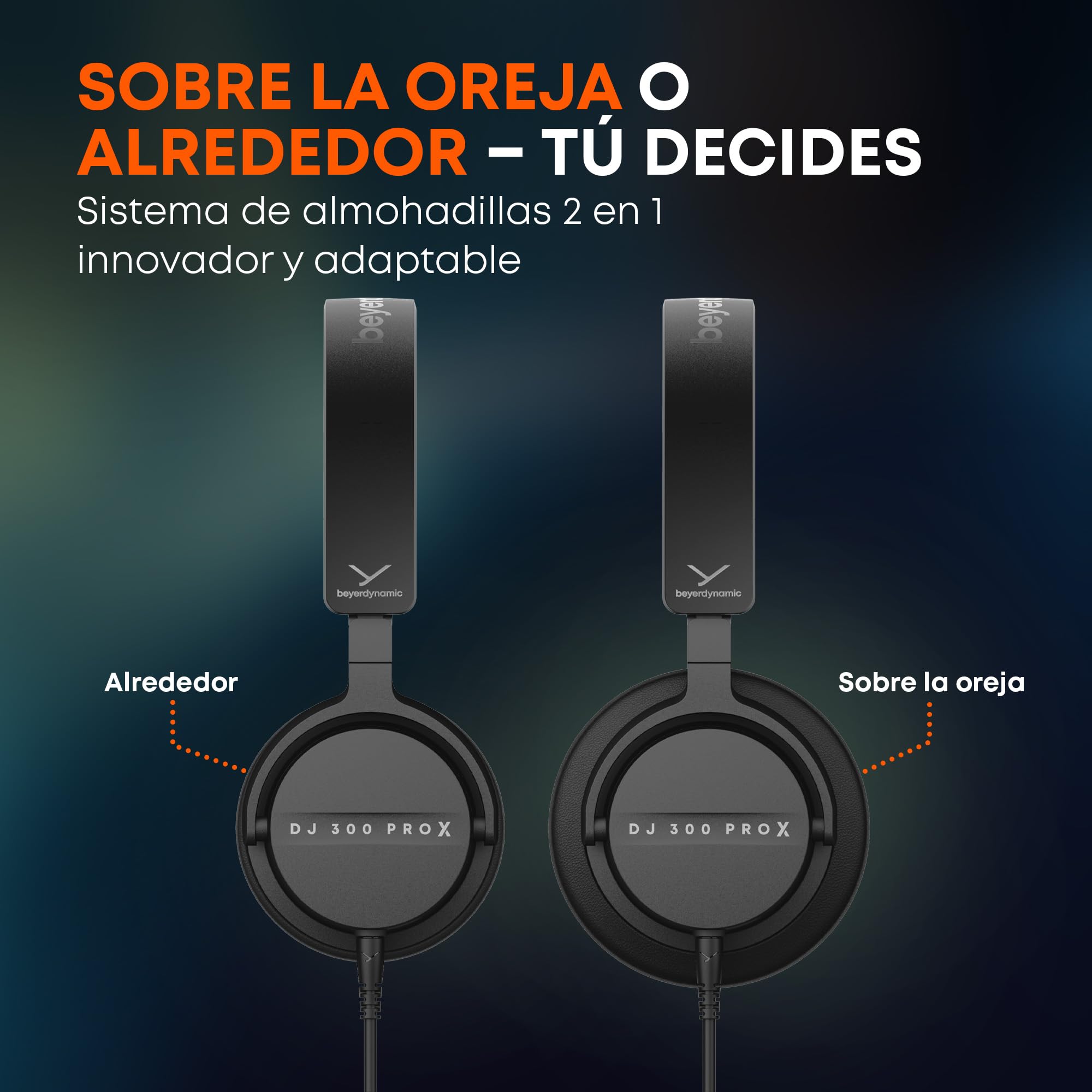 beyerdynamic DJ 300 PRO X - Auriculares profesionales 2 en 1 para DJ (cambio de oreja, estilo flexible y función de uso, copas personalizables para DJs profesionales)