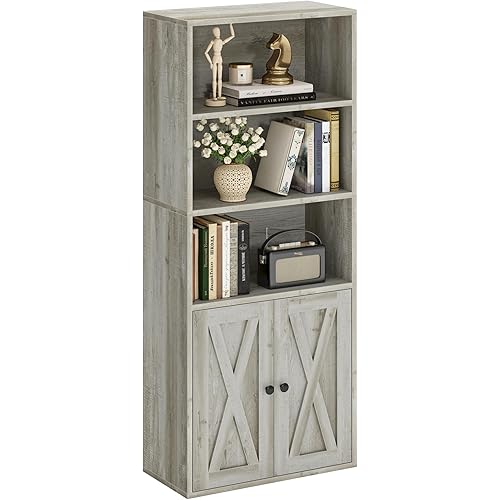 IRONCK Industrial Bookshelves and Bookcases with Doors 11.8in Depth Floor Standing 5 Shelf Display Storage Shelves Bookcase Home Decor Furniture for Home, Office