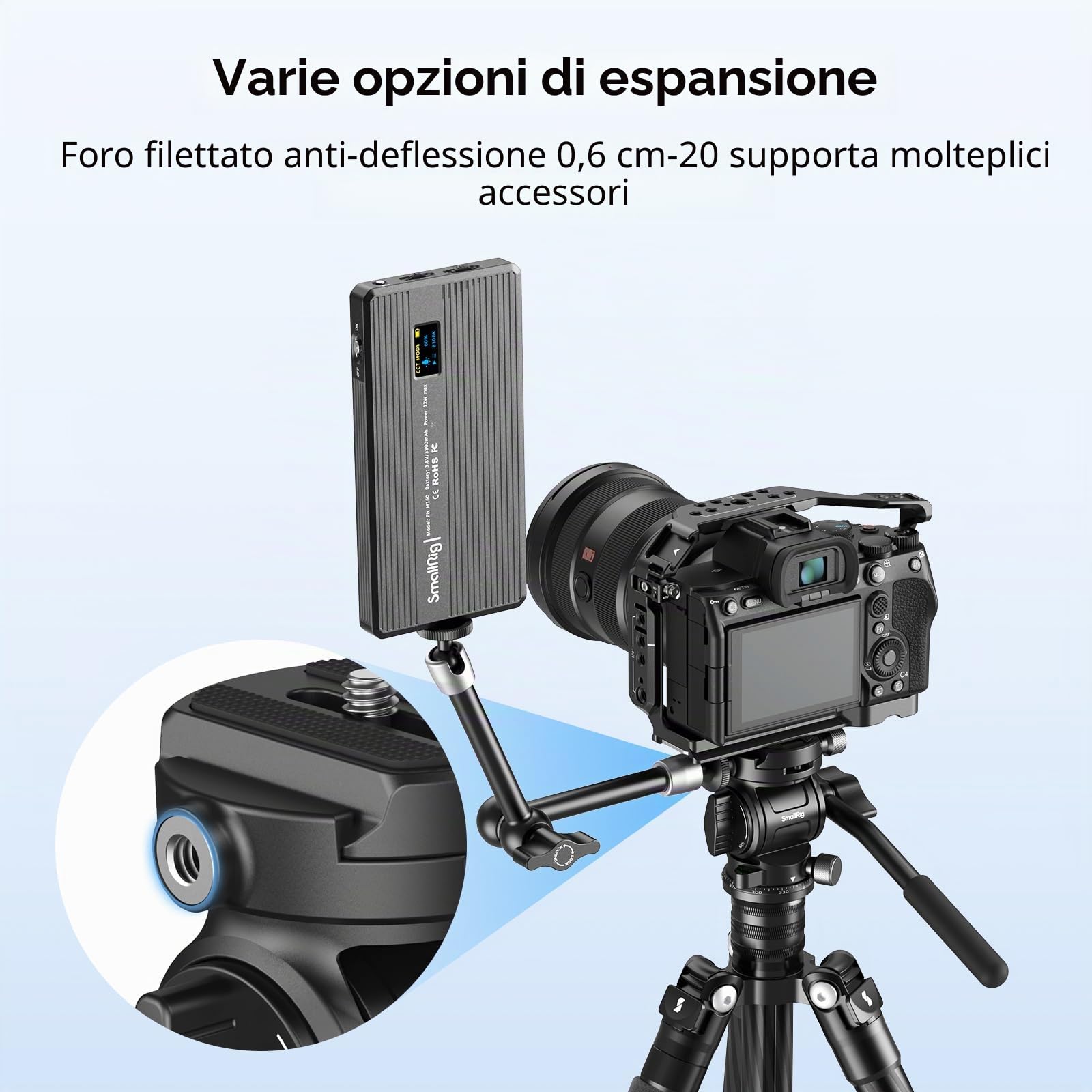 SMALLRIG CH3 Video Head, Treppiede Fluido Pan Tilt Head con Piastra a Sgancio Rapido per Arca Swiss, Supporto Rotazione a 360° e Inclinazione a 90°/-70°, Carico Massimo 3 kg/6,6 Libbre, per DSLR-4936