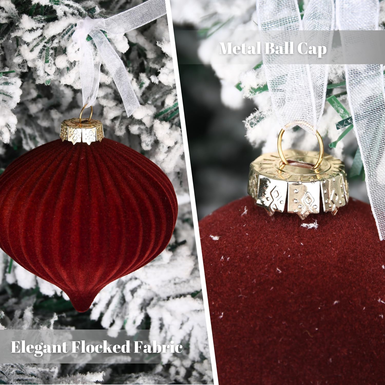 Velvet Ornaments for Christmas Tree Decorations - Brown Flocked Christmas Ornament Set for Winter Holiday Decor - Shatterproof Xmas Balls Ornaments Bulk - Pack of 24