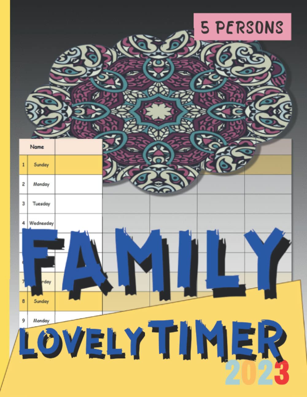 LOVELY FAMILY TIMER 2023 for 5 Persons: Family Calendar Organizer Degradient Black, Funny and Beautiful Family Planner with Holiday Dates, Preview From January 2023 to December 2023 | Book Size.