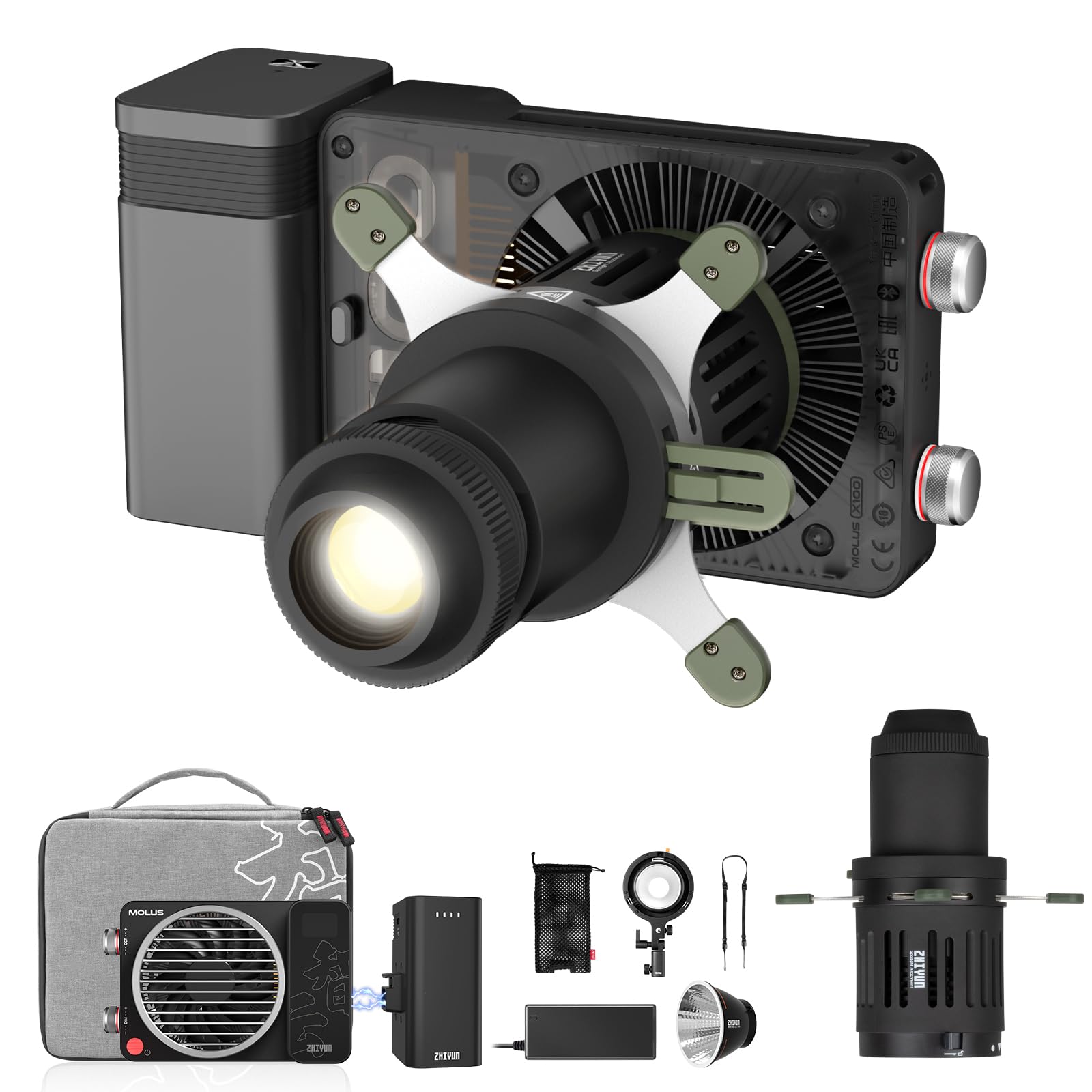 Zhiyun MOLUS X100 Combo V2 Upgraded Version LED Video Light [Official] Mini Spotlight (ZY Mount) Conical Optical Snoot kit Photography Studio Video Lighting Projector Accessory