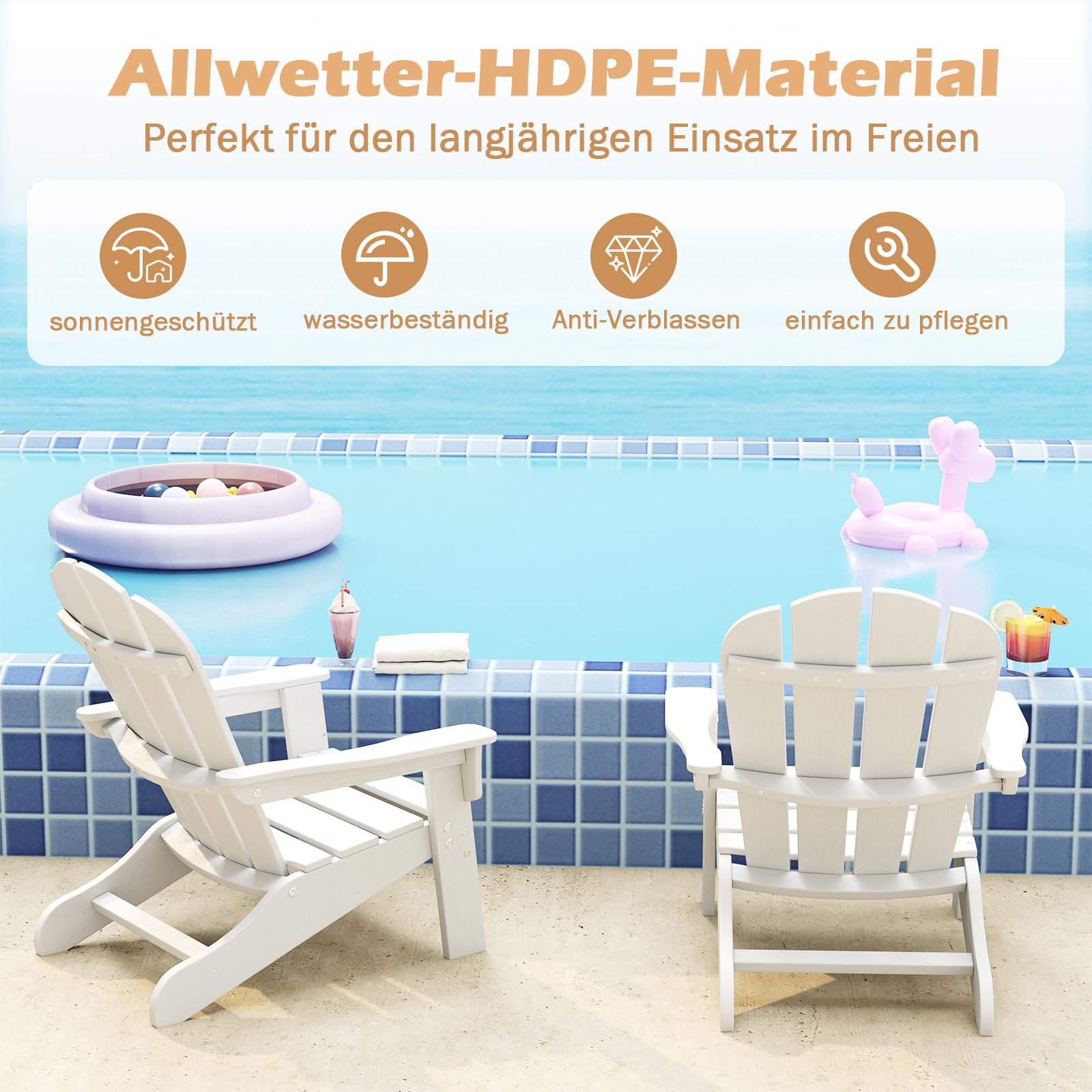 GOPLUS Adirondack Stuhl für Kinder, Adirondack Chair wetterfest aus HDPE mit ergonomischer Rückenlehne & Breiten Armlehnen, bis 75kg belastbar, Kinderstuhl Outdoor Garten Kinderzimmer (Weiß)