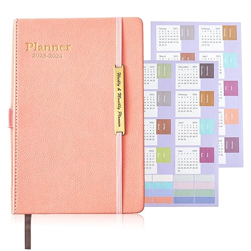 Academic Diary 2023-2024, A5 Yearly/Daily/Weekly Planner from Jul. 2023 to Dec. 2024, Mid Year Diary 2023-2024 with Leather Cover, Pen Loop, Inner Pocket (Pink)