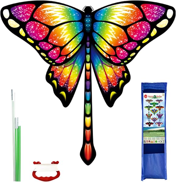 Cometa de Mariposa 41x47inch de Una Línea con Hilo y Cola Larga para Niños y Adultos Principiantes - Juegos al Aire Libre, Viaje a la Playa, Regalo - 1