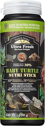 Ultra Fresh Alimento flotante de tortuga bebé, todos los ingredientes naturales, langostino salvaje, calcio vitamina D enriquecido para tortugas