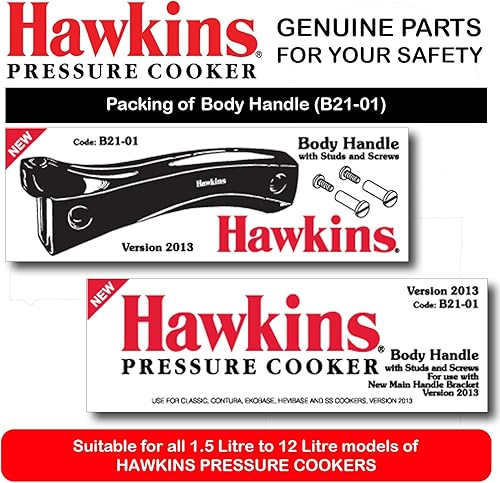 Miniatura 3 de Hawkins Par de manijas de cuerpo con perno y tornillo para ollas a presión Hawkins de 1,5 litros a 12 litros (BP BH95), color negro, estándar,