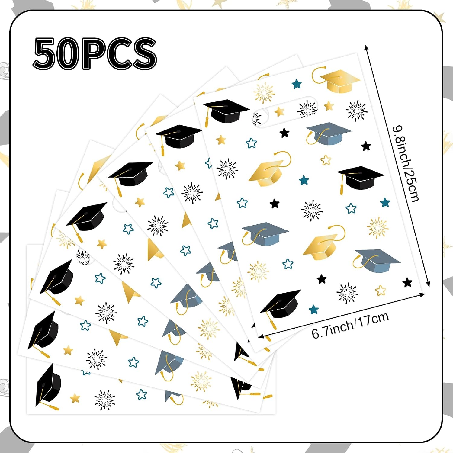 Hxezoc 50 Pieces Graduate Goodie Bags with Handle, Plastic Treat Candy Bag Graduation Party Favor Bags for Graduation Season Themed Party Decoration Supplies image 2