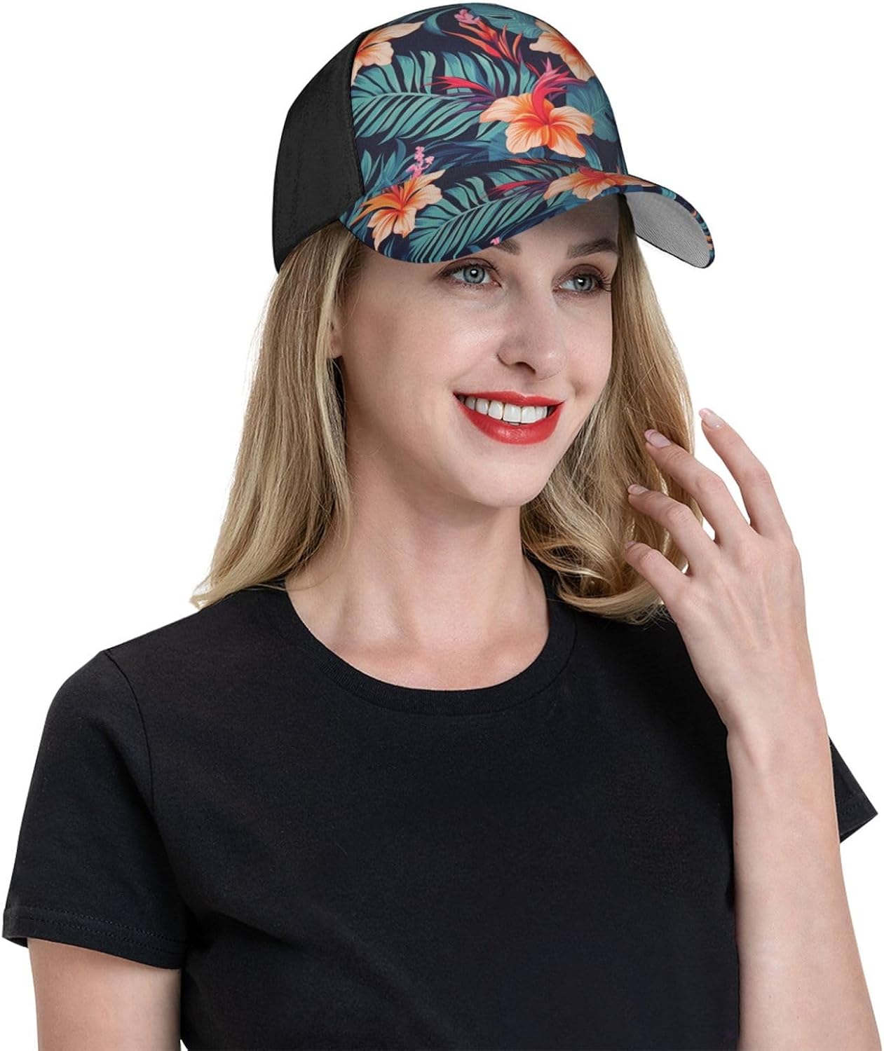 Hawaii Tropical Flower Baseball Caps for Women Men Golf Dad Hat Adjustable Sun Hat Fashion Sports Caps Black