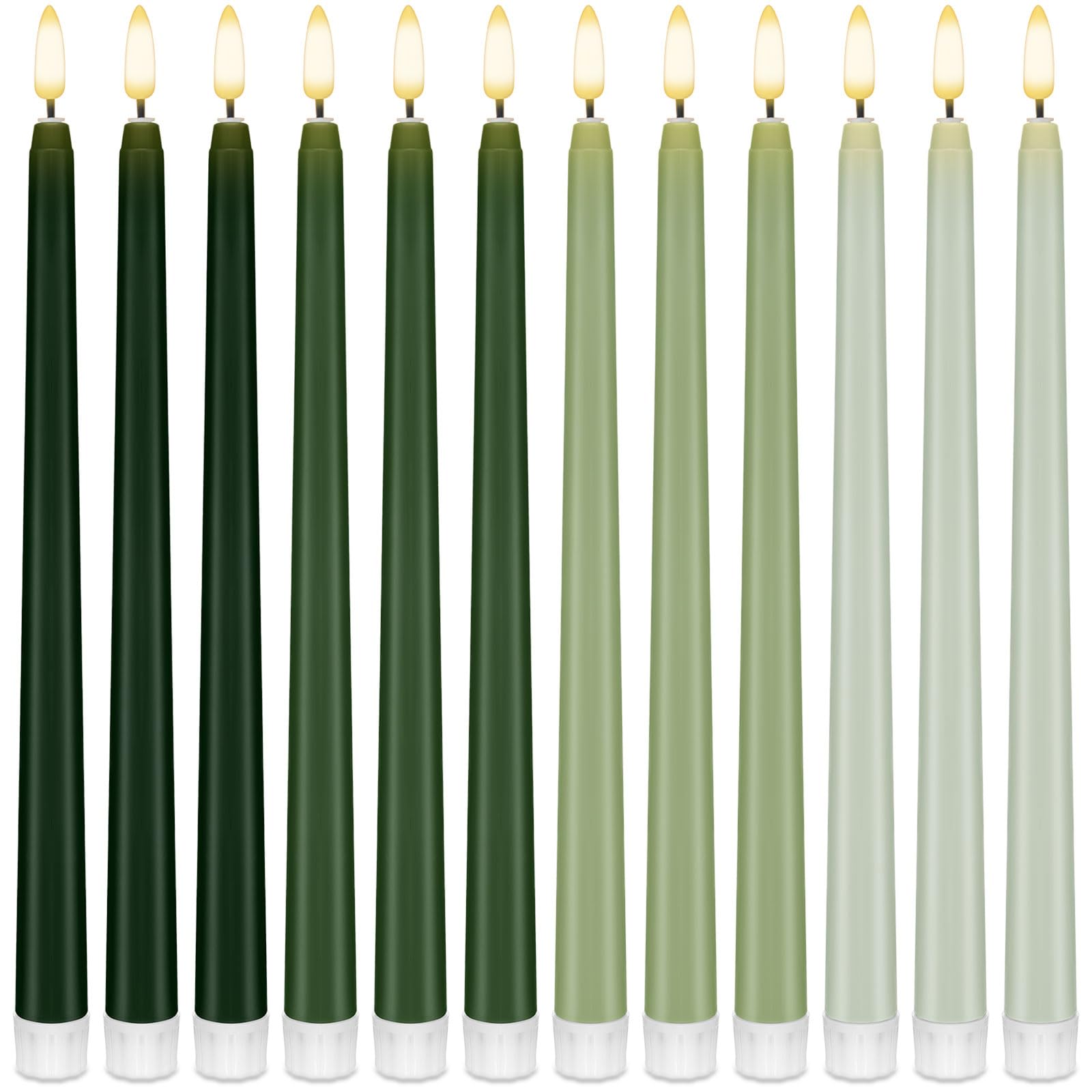 Baquler 12 Pcs 11'' Green Flameless Taper Candles LED Candlesticks