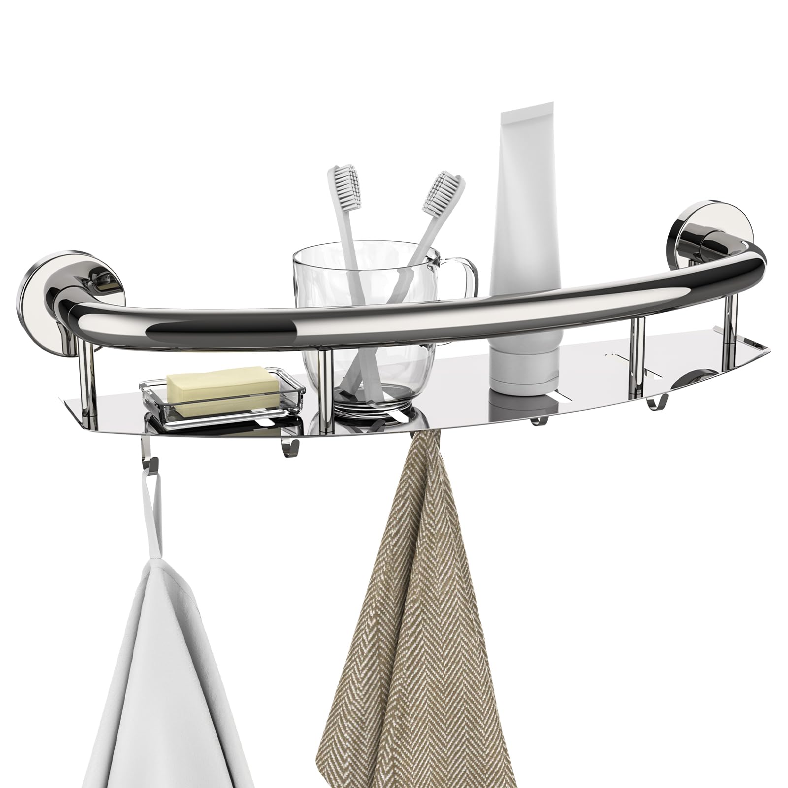 Amazon.com: Munzong 18 Inch Shower Grab Bar w/Storage Shelf, Chrome ...