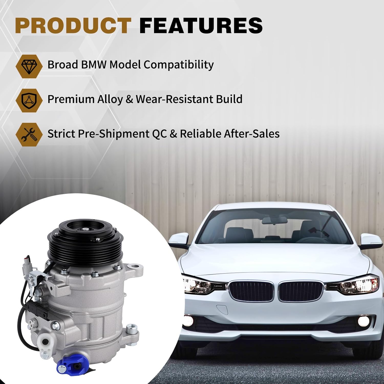64529216466 Air Conditioner AC Compressor with Clutch Compatible with BMW X5 320i 328i 428i 528i 535i 228i 328d 535d 740Ld GT xDrive Gran Coupe 64529399059,64529330825