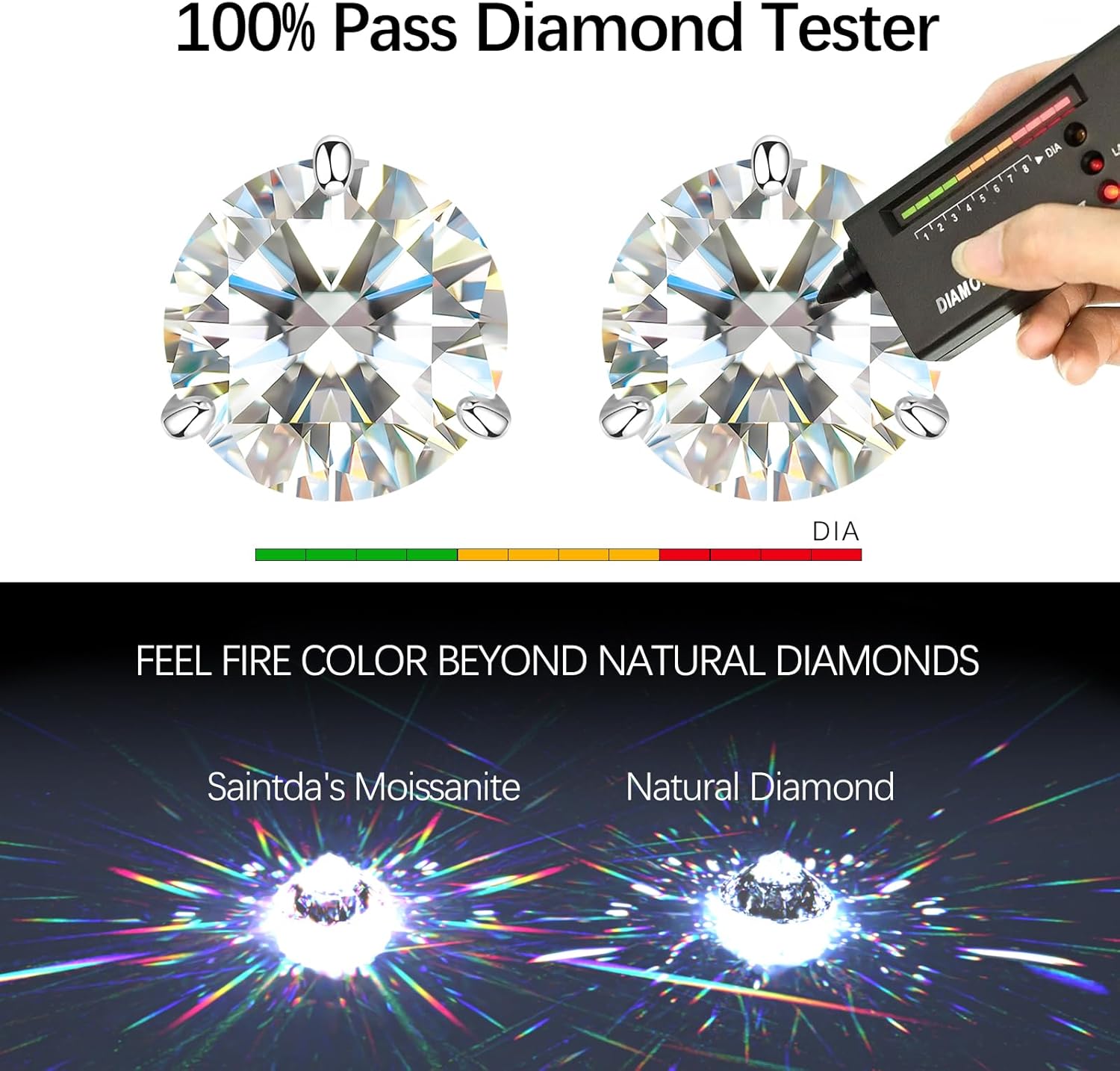 Moissanite Stud Earrings for Women, Gold Vermeil 925 Sterling Silver Lab Created Diamond Studs Solitaire Earrings Jewelry Gift Women Men - Image 5