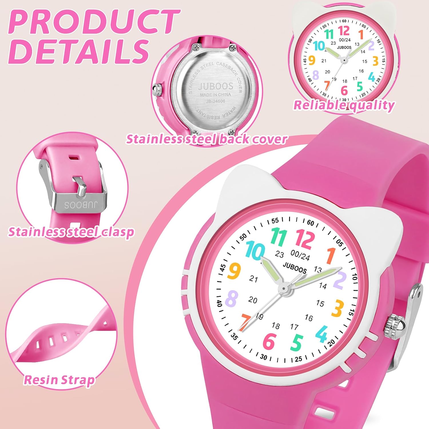 Juboos Kids Watch Analog for Boys Girls Toddler, 3ATM Waterproof Wirstwatch Learning Time and Easy to Read