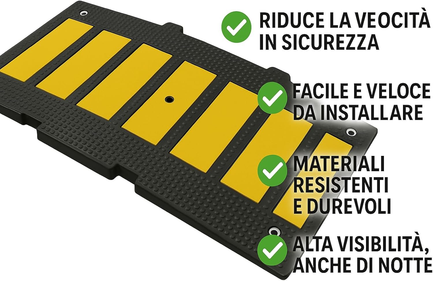 Dosso Artificiale per Garage 3x48x60, Made in Italy - Dosso Rallentatore Stradale in Gomma o PVC ad altissima resistenza – Dosso a Lunga Durata e Alta Visibilità - Rallentatore di Velocità a 50km/h