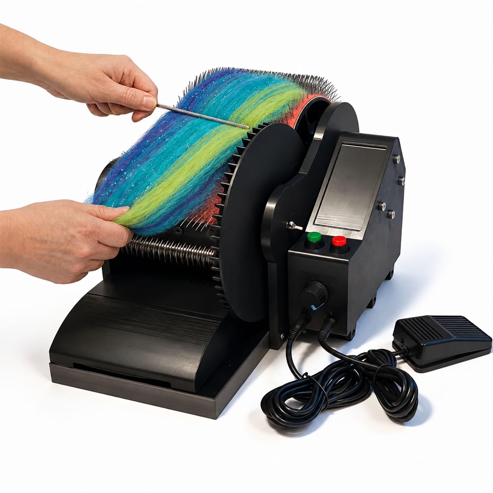STDZQCWY 50w Electric Wool Carding Machine, With Foot Pedal, With Foot Pedal, Speed Adjustable, Wool Drum Carder Fiber Carding Machine, Remove Fiber Impurities, For Combing Blending