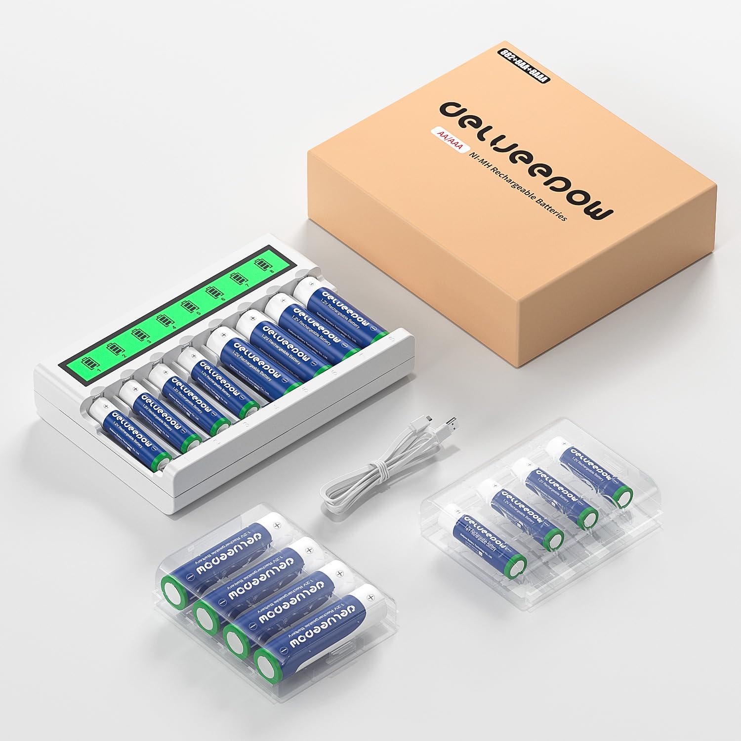 Batterie Ricaricabili AA AAA 3300 1100 mAh 1.2V Ni-MH 16 Pezzi con Caricabatterie LCD 8 Slot