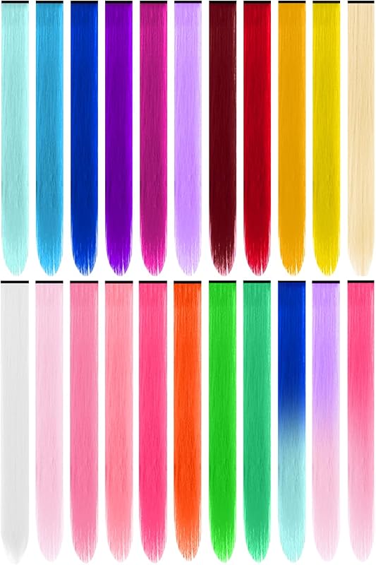22 Pcs Colored Hair Extensions Clip in Rainbow Hairpieces Gift 22 In | Colorful Party Highlights Set,Synthetic Hair Extensions,Multi-colors Styling for Girls Women Cosplay,Birthday Parties