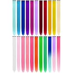 TOFAFA 22 Pcs Colored Hair Extensions, Multi-colors Party Highlights Clip in Synthetic Hair Extensions 22 inch Rainbow Hairpieces for Girls Women Kids Christmas Cosplay Party Favor Gift(Colorful Set)